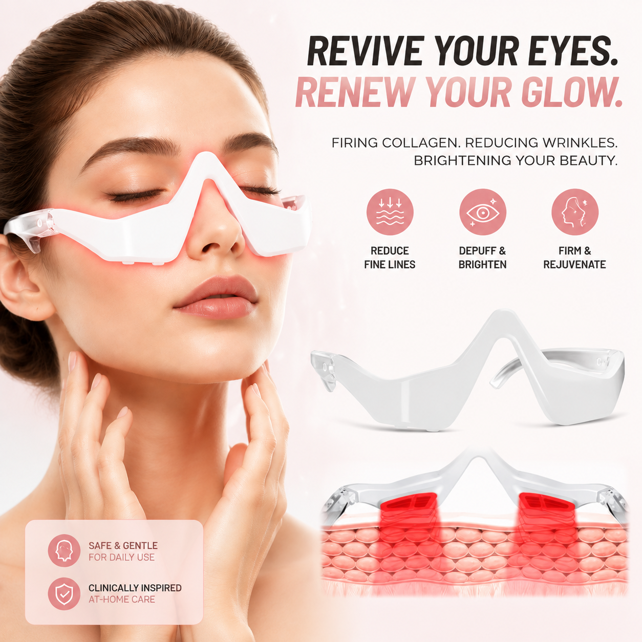5-in-1 Smart Eye Massager Glasses - Red Light Therapy with Microcurrent  Heat & Vibration