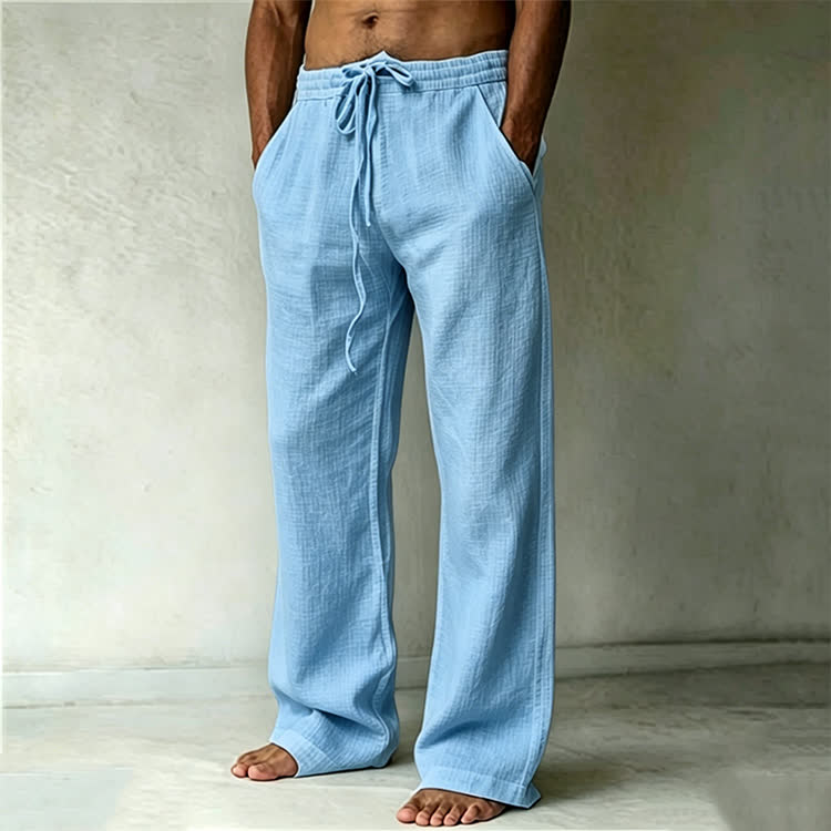Cozy Solid Drawstring Tie Pocket Straight Leg Trousers - Sky Blue - 4XL - image 14