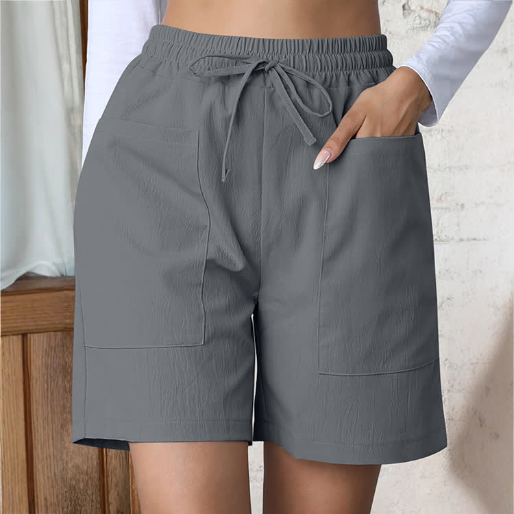 Cozy Solid Texture Large Pockets Short Pants  - Grey - 2XL - image 7