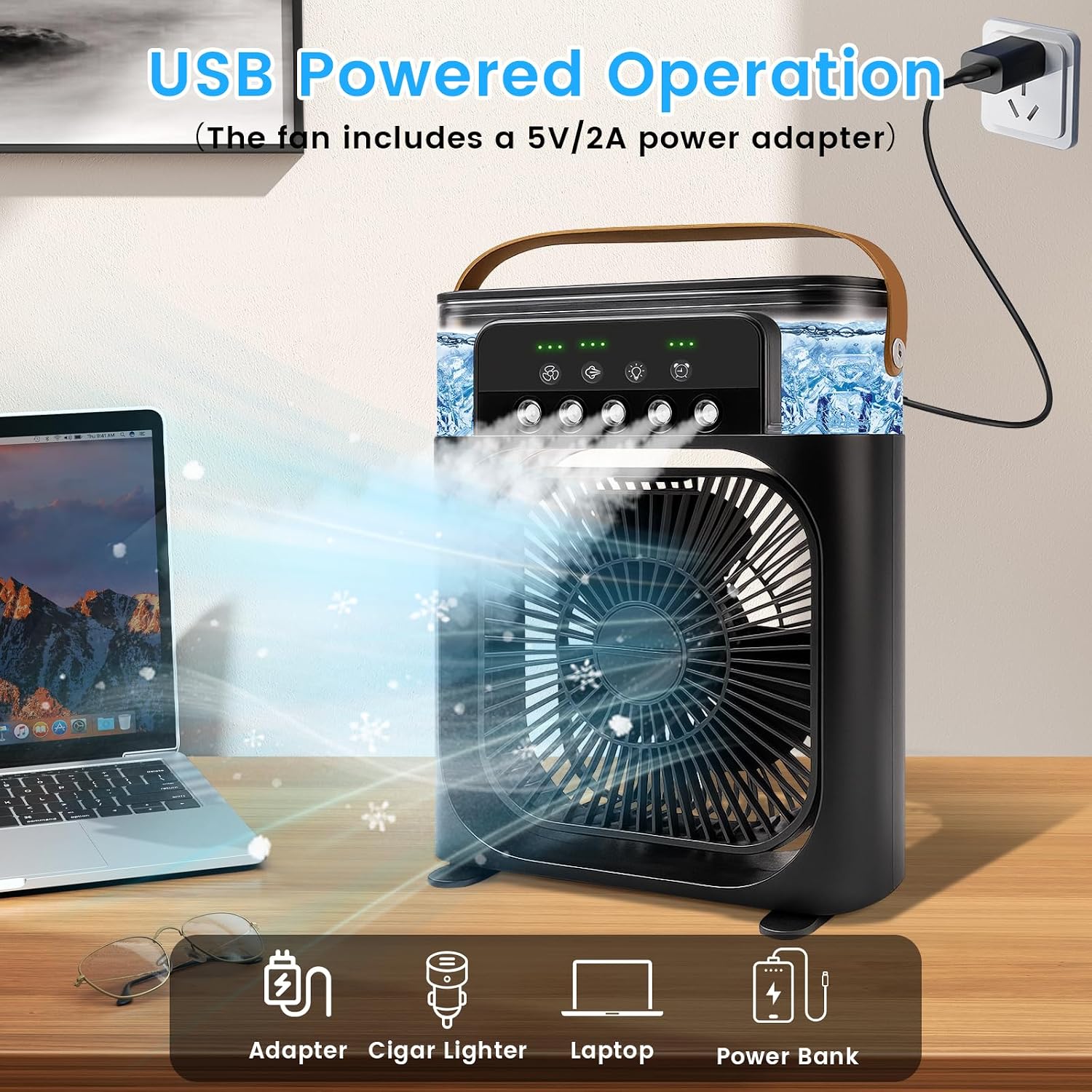 Portable Air Conditioner Fan, Mini Evaporative Air Cooler with 7 Colors LED Light