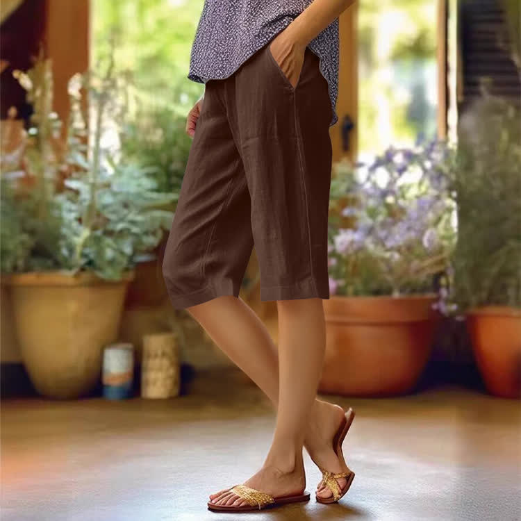 Cozy Solid Pocket Mid Short Pants  - Brown - 2XL - image 7