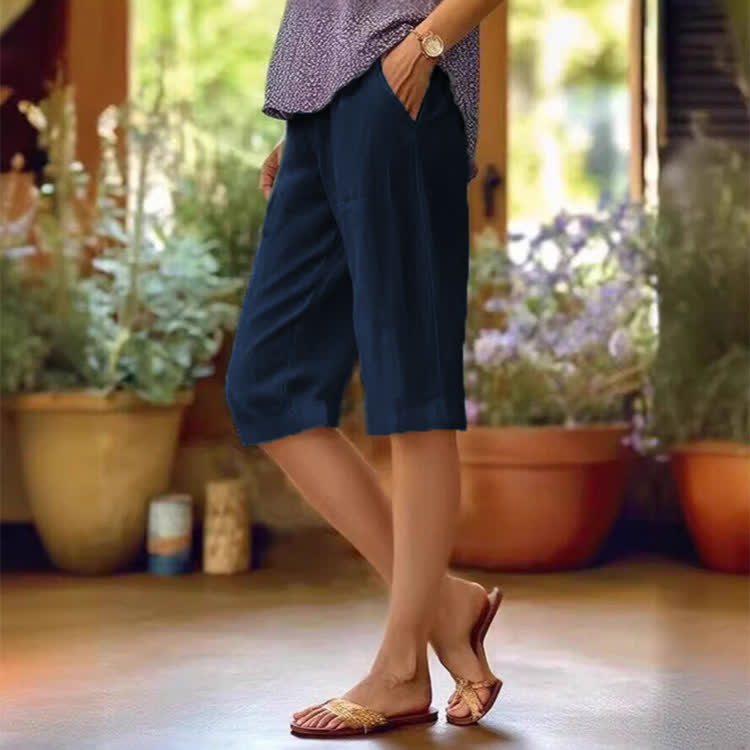Cozy Solid Pocket Mid Short Pants  - Blue - 2XL - image 5