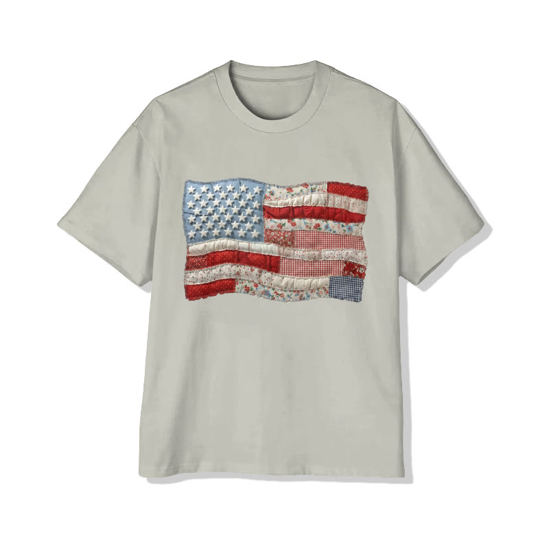 American Flag On Independence Day Print Pattern Cotton Print T-shirt - Warm Grey - US16-18(2XL) - image 12