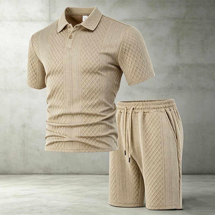 Solid texture Short-sleeve Polo Shirt & Shorts 2-piece Set - image 9