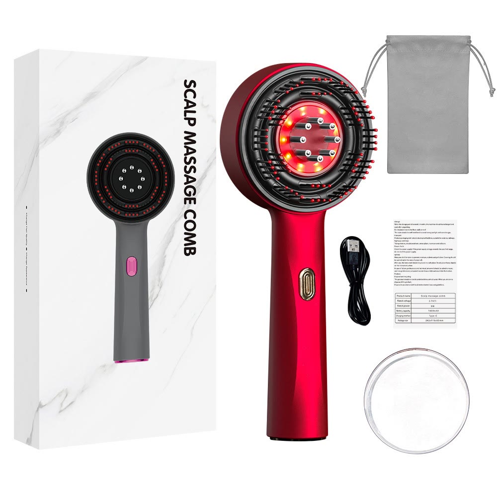 630nm Red Light Silicone Comb Scalp Massager for Hair Growth  - Red - image 10