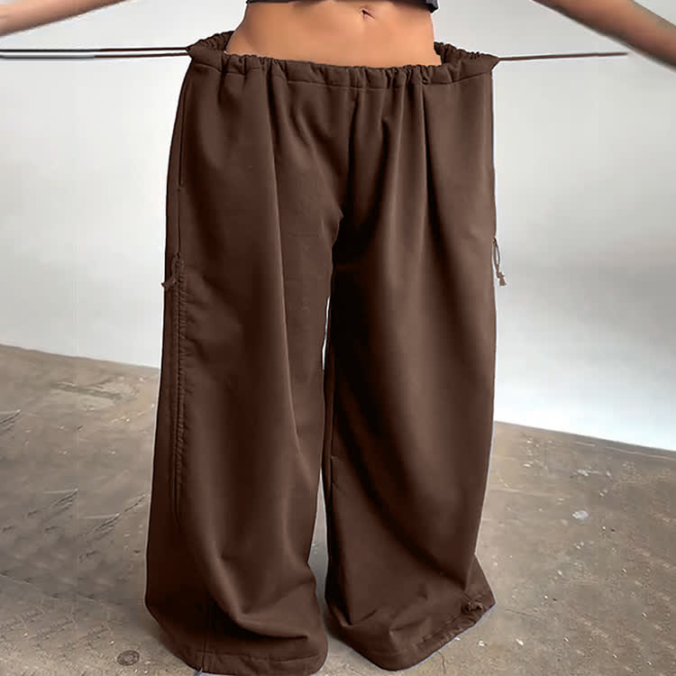 Soid Over Loose Fit With Drawstring Waist And Cuffs Pants - Brown - 2XL - image 6