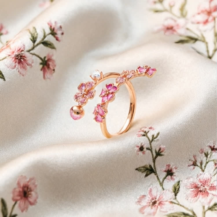 Romantic Bud Peach Blossom White Copper Ring - image 7