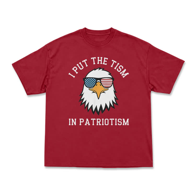 Casual I Put the Tism in Patriotism Eagle Graphic T-Shirt - Red - US16-18(2XL) - image 6