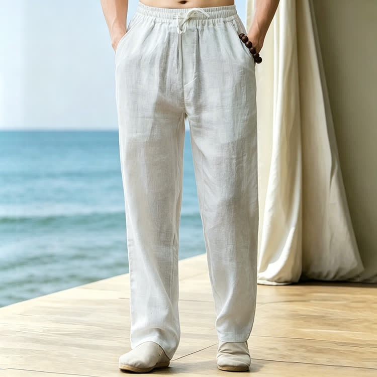 Solid Drawstring Tie Back Pocket Straight Leg Trousers - image 6