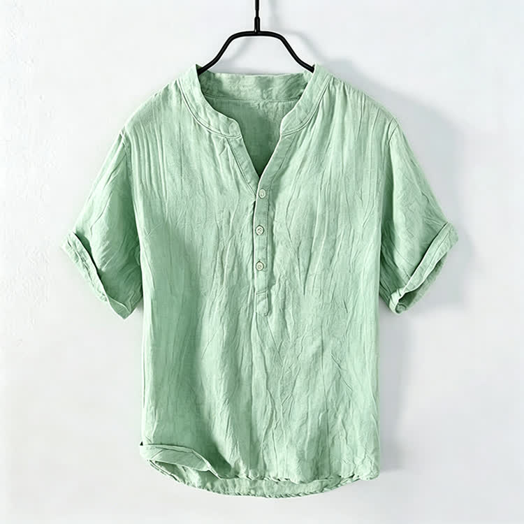 Cozy Fit Solid Short-sleeve Henley Shirt - Mint - 5XL - image 9