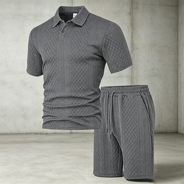 Solid texture Short-sleeve Polo Shirt & Shorts 2-piece Set - image 10