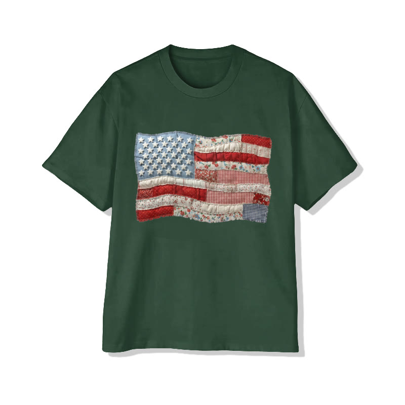 American Flag On Independence Day Print Pattern Cotton Print T-shirt - Green - US16-18(2XL) - image 7