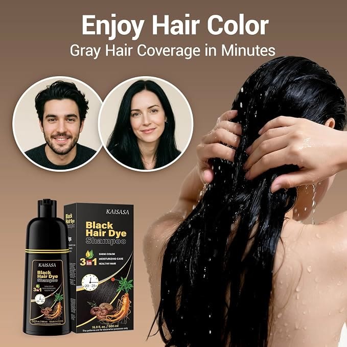 Black Hair Dye Shampoo Gray Coverage in Minutes