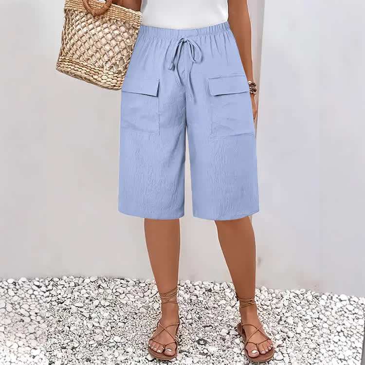 Cozy Solid Drawstring Mid Short Pants With Pockets - Light Purple - 4XL - image 8