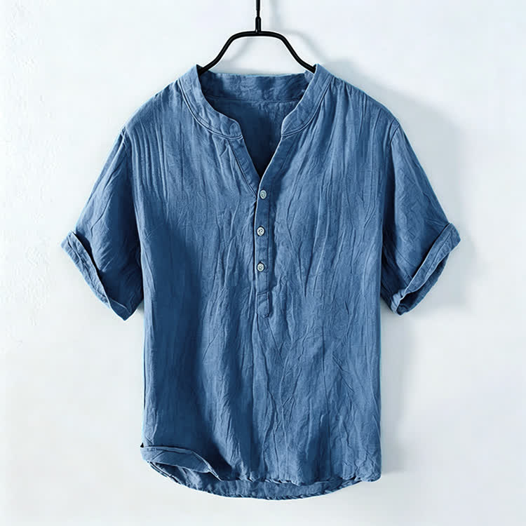Cozy Fit Solid Short-sleeve Henley Shirt - Blue - 5XL - image 11