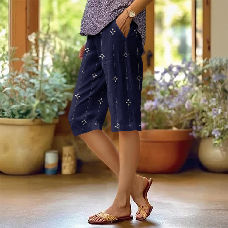 Classic Lozenge Stripes Pattern Print Casual Pocket Mid Short Pants  - Dark Blue - US 20 (5XL) - image 3