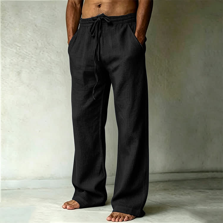 Cozy Solid Drawstring Tie Pocket Straight Leg Trousers - Black - 4XL - image 4