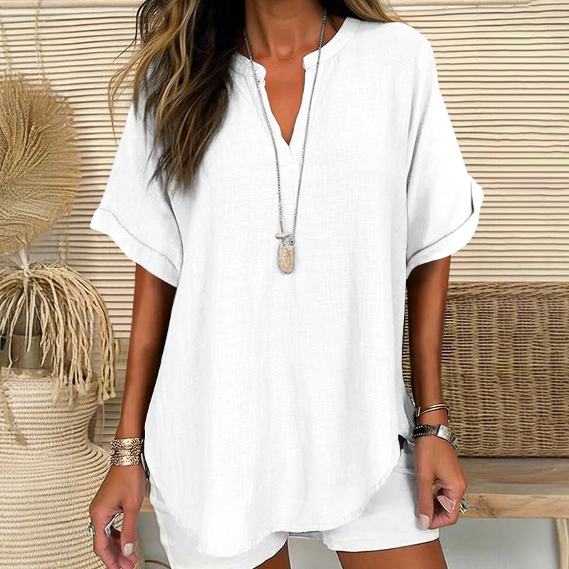 Women's  Solid Color Short Sleeve Casual Blouse - White - 5XL - image 7