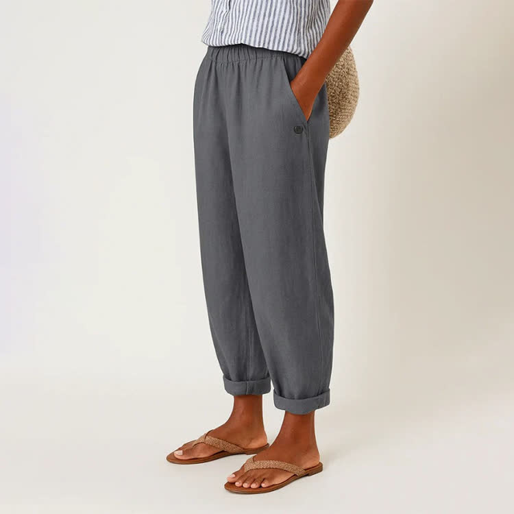 Elegant Solid Cozy Casual Pocket Pants  - Grey - 5XL - image 3