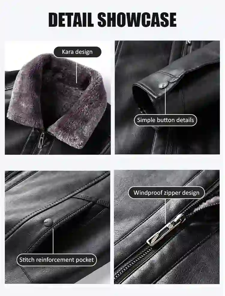Men's leather jacket, thickened and lined with fleece , Your body temperature can rise by 5 degrees Celsius in just 1 second - image 6