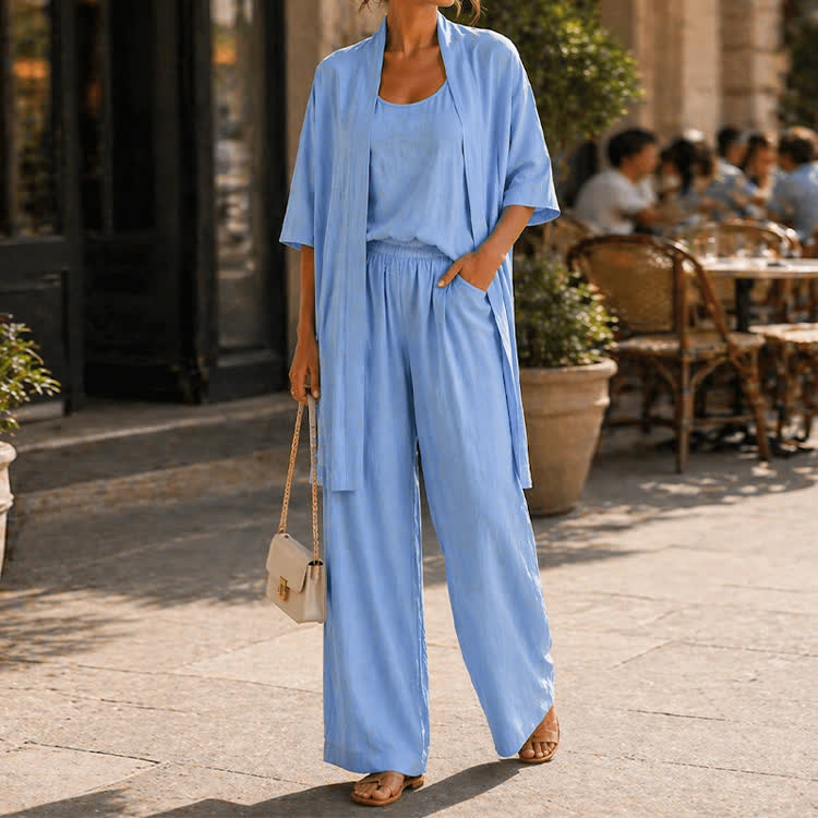 Cozy Solid Texture Top& Pants & Kimono Cardigan 3-piece Set - image 9