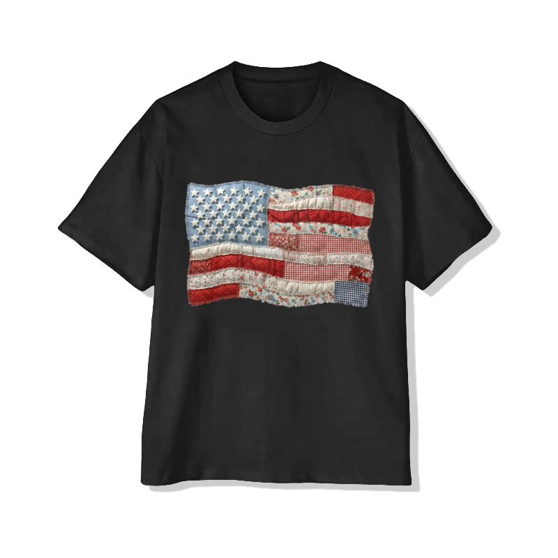American Flag On Independence Day Print Pattern Cotton Print T-shirt - Black - US16-18(2XL) - image 14