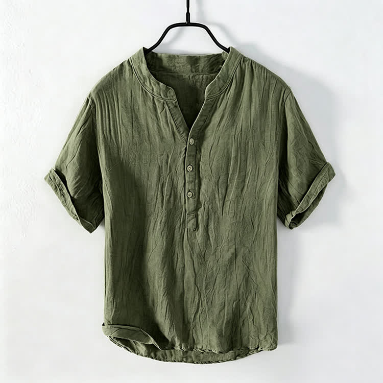 Cozy Fit Solid Short-sleeve Henley Shirt - Army Green - 5XL - image 10
