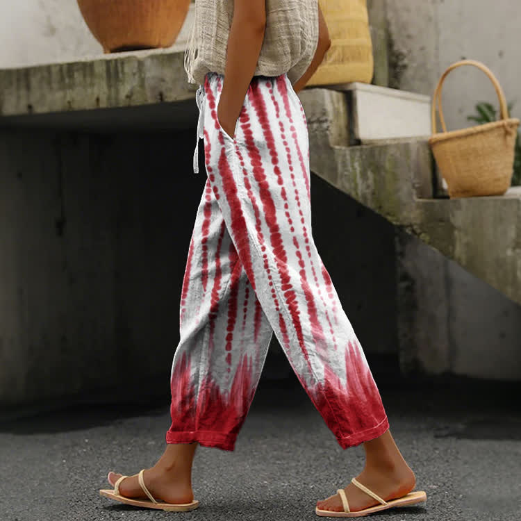 Vintage Tie-Dye Gradient Pattern Print Casual Pocket Pants  - Red - US 20 (5XL) - image 3