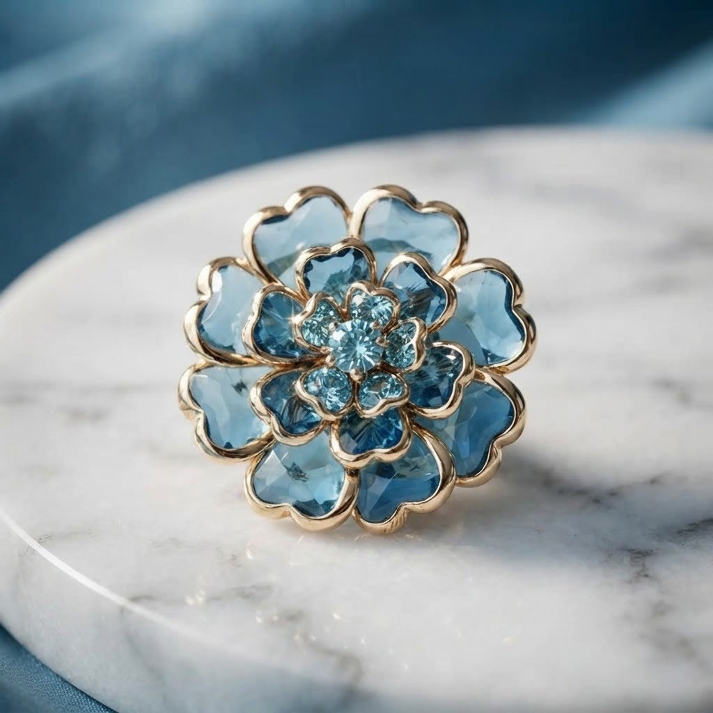 Close-Up Enamel Floral Button Cover Rhinestone Detail
