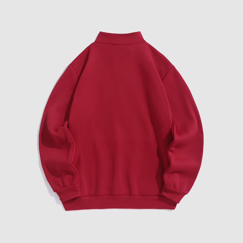 100% Cotton Solid Color Stand Collar Zipper Casual Fleece Sweatshirt - image 10