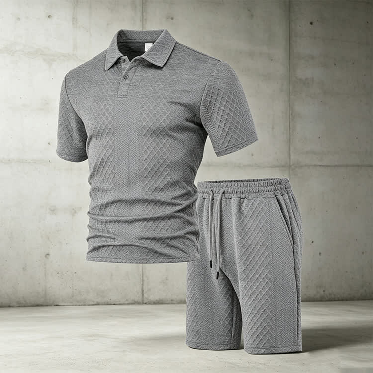 Solid texture Short-sleeve Polo Shirt & Shorts 2-piece Set - image 12