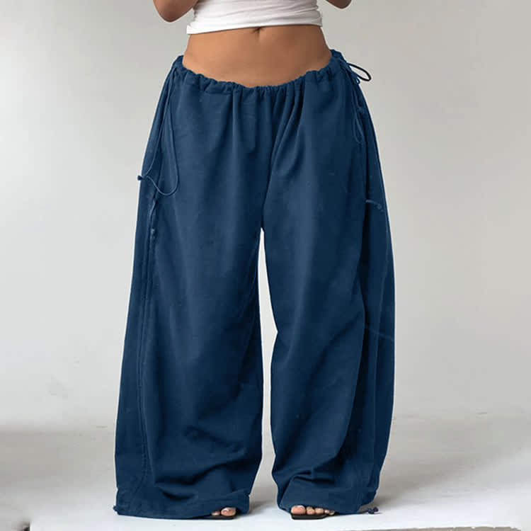Soid Over Loose Fit With Drawstring Waist And Cuffs Pants - Navy Blue - 2XL - image 5