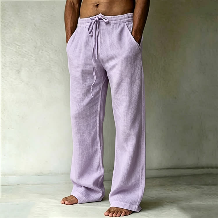 Cozy Solid Drawstring Tie Pocket Straight Leg Trousers - Light Purple - 4XL - image 9