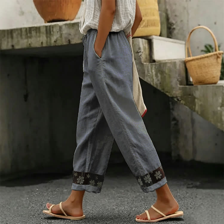 Elegant Solid Cozy Lace Splicing Casual Pocket Pants  - Grey - 4XL - image 4