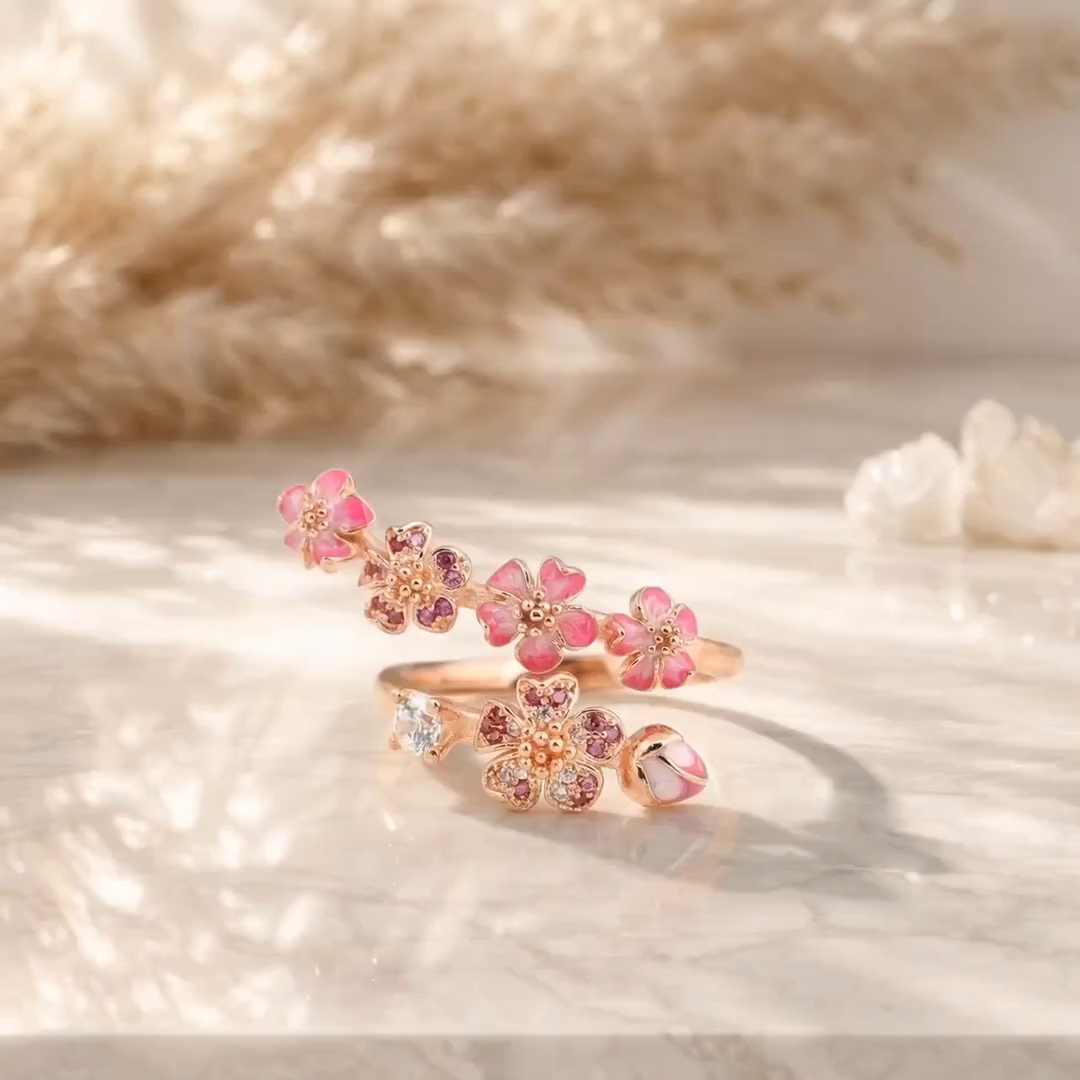 Romantic Bud Peach Blossom White Copper Ring