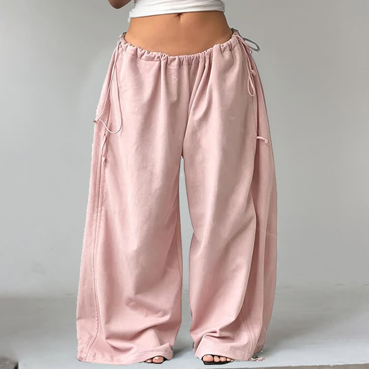 Soid Over Loose Fit With Drawstring Waist And Cuffs Pants - Yellow - 2XL - image 3