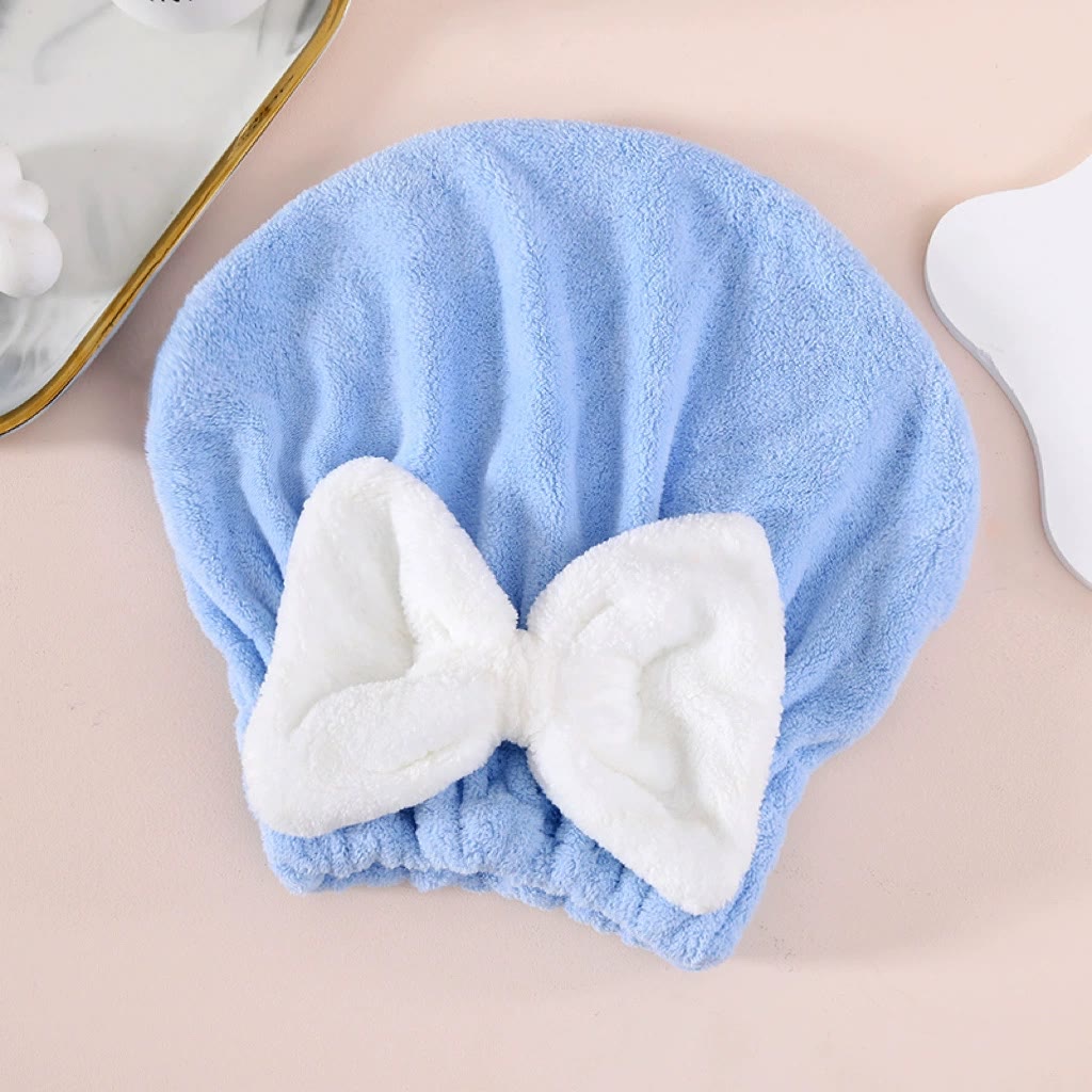 Super Absorbent Hair Towel Wrap for Wet Hair,Microfiber Hair Drying with Caps Bow Design - Brogue Blue - image 10