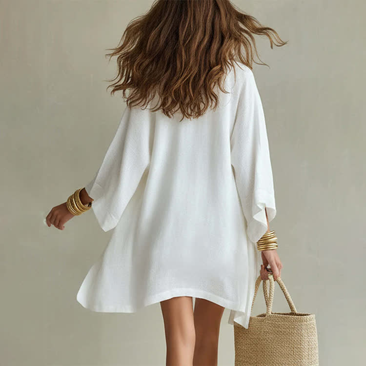 Cozy Solid Texture V-neck Vest & Short & Kimono Cardigan 3-piece Set - image 3