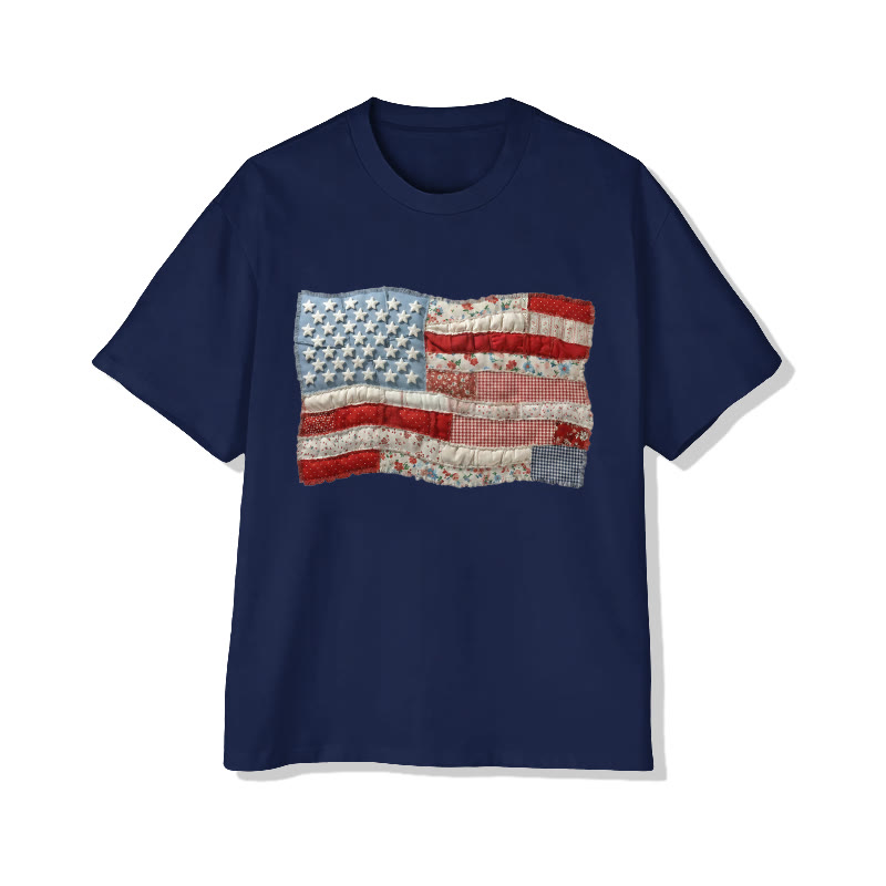 American Flag On Independence Day Print Pattern Cotton Print T-shirt - Navy Blue - US16-18(2XL) - image 6