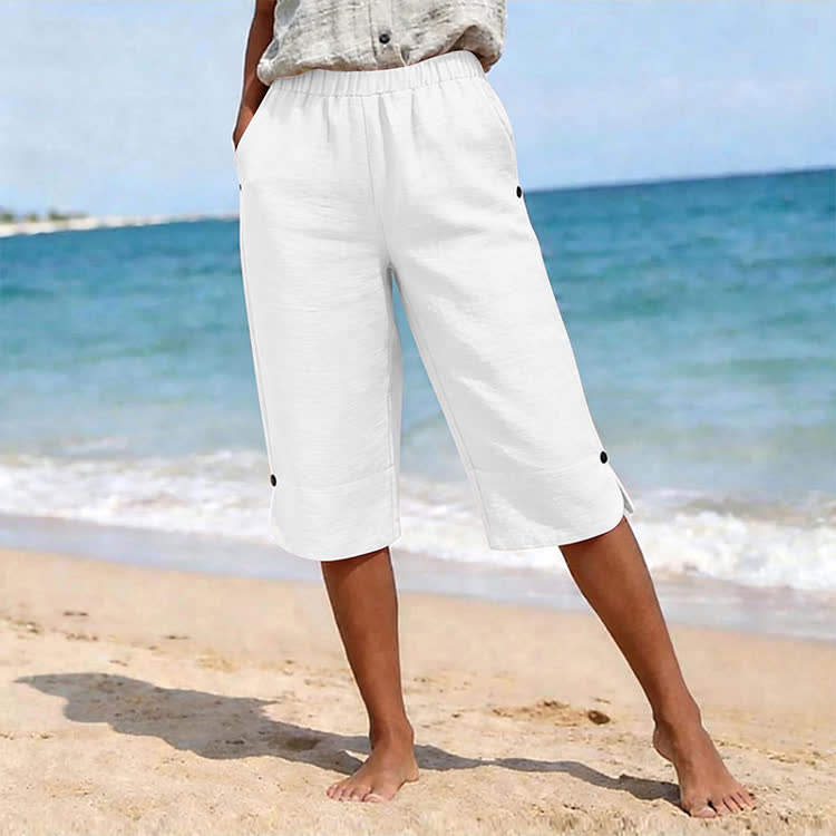 Elegant Solid Cozy Button-slit Hem Casual Pocket Capri Mid Pants  - image 11