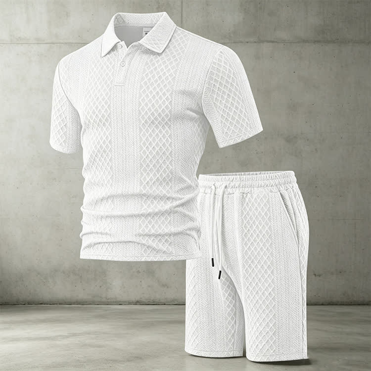 Solid texture Short-sleeve Polo Shirt & Shorts 2-piece Set - image 11