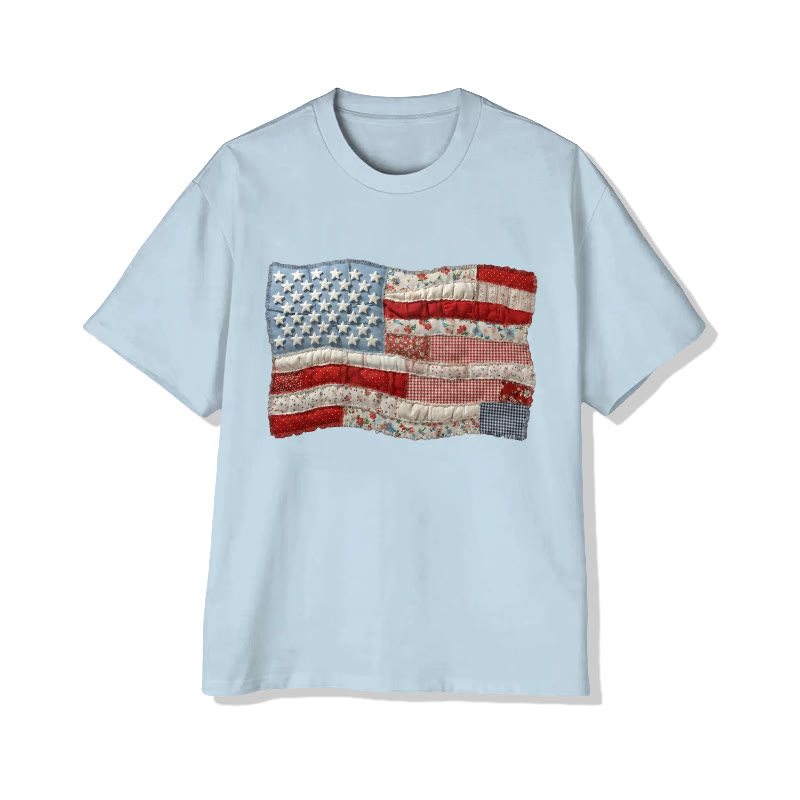 American Flag On Independence Day Print Pattern Cotton Print T-shirt - Light Blue - US16-18(2XL) - image 13