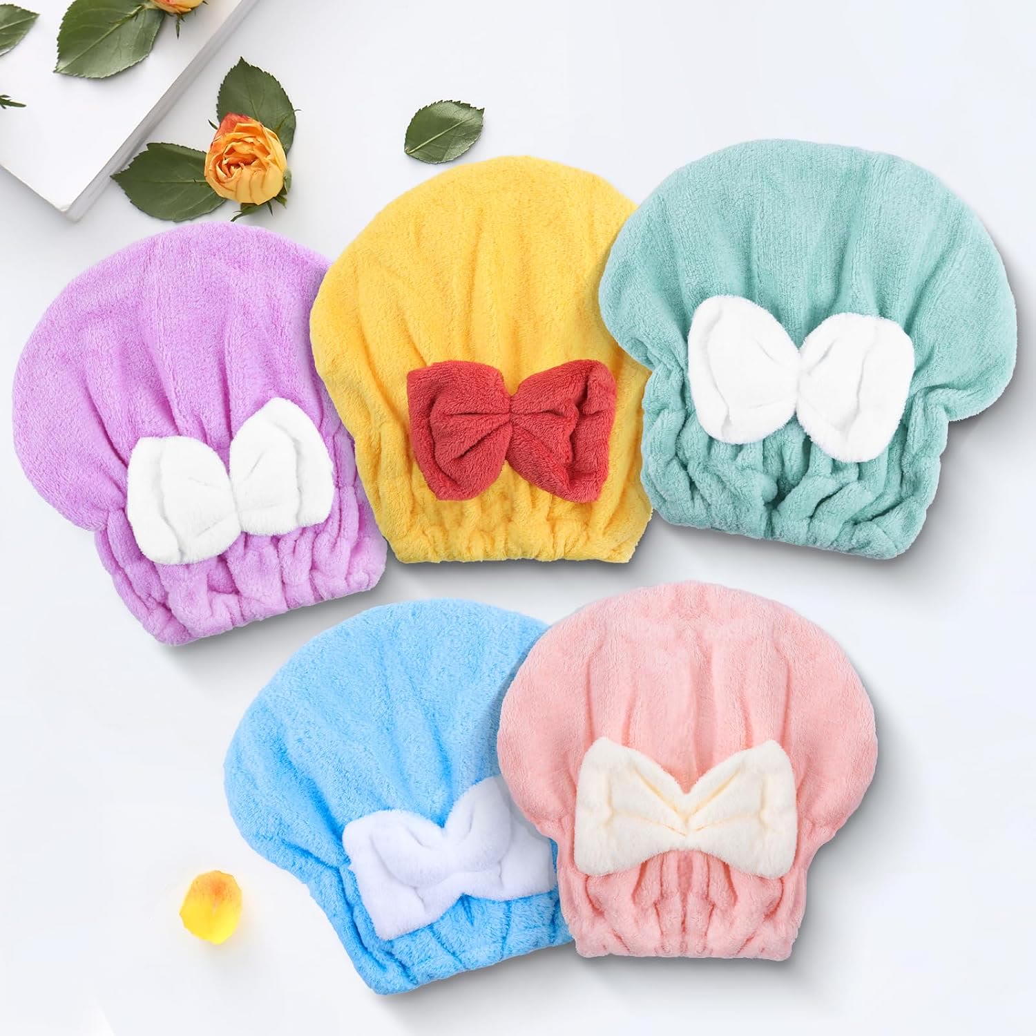 Super Absorbent Hair Towel Wrap for Wet Hair,Microfiber Hair Drying with Caps Bow Design - image 6