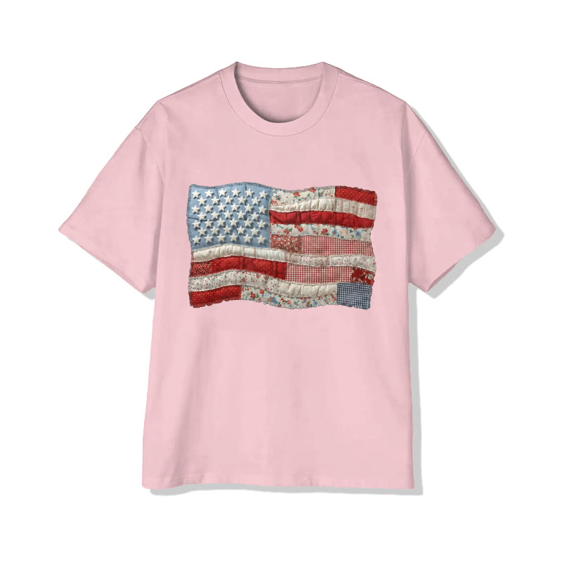 American Flag On Independence Day Print Pattern Cotton Print T-shirt - Pink - US16-18(2XL) - image 5