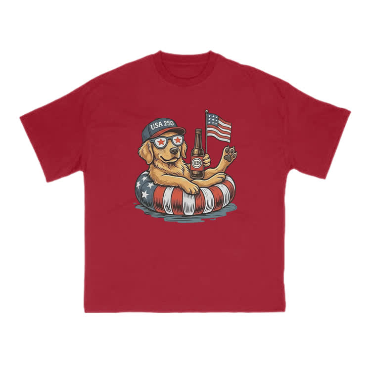 Vintage Patriotic Dog Graphic Crewneck T Shirt - Red - US16-18(2XL) - image 9