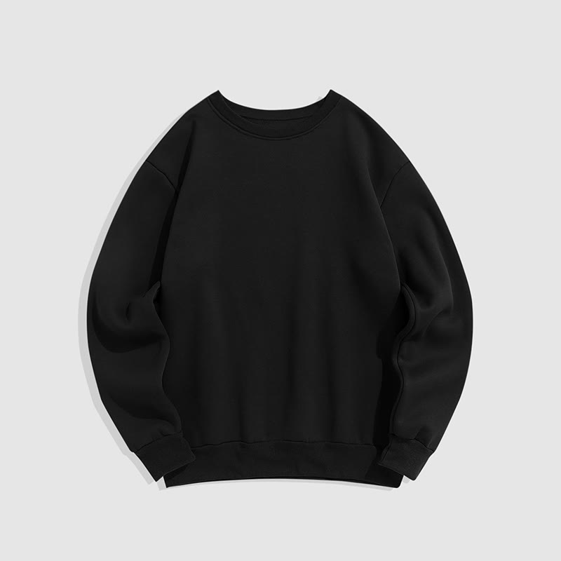 100% Cotton Solid Color Round Neck Casual Fleece Sweatshirt - Black - 2XL - image 16