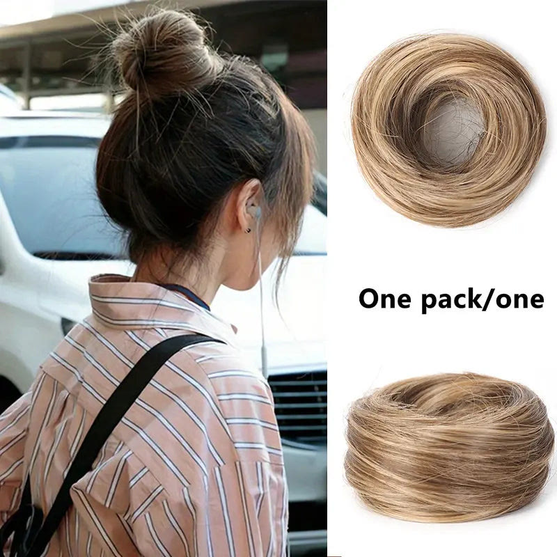 Synthetic Messy Bun Hair Piece forWomen Curly Updo Scrunchie Extension for Instant Volume and a High Crown - Golden Brown with Warm Blonde Highlights - 3PCS - image 16