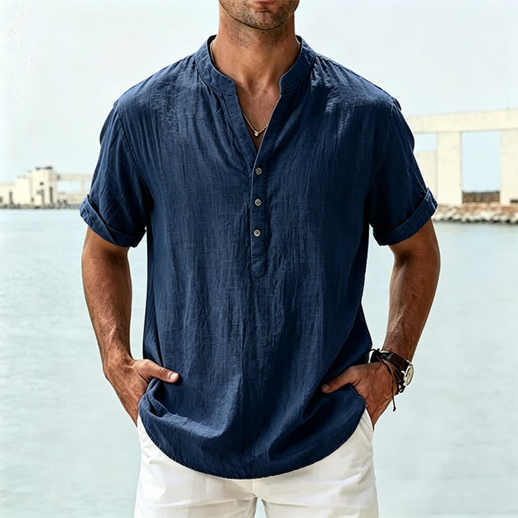 Cozy Fit Solid Short-sleeve Henley Shirt - image 17