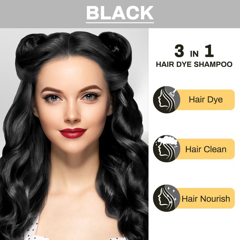 3-in-1 Multicolor Instant Hair Dye Shampoo, Herbal Ammonia-Free Semi-Permanent No Bleach Hair Coloring for Gray Coverage