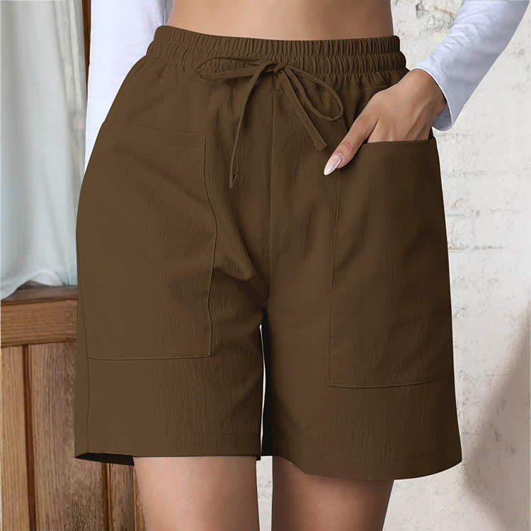 Cozy Solid Texture Large Pockets Short Pants  - Coffee - 2XL - image 6